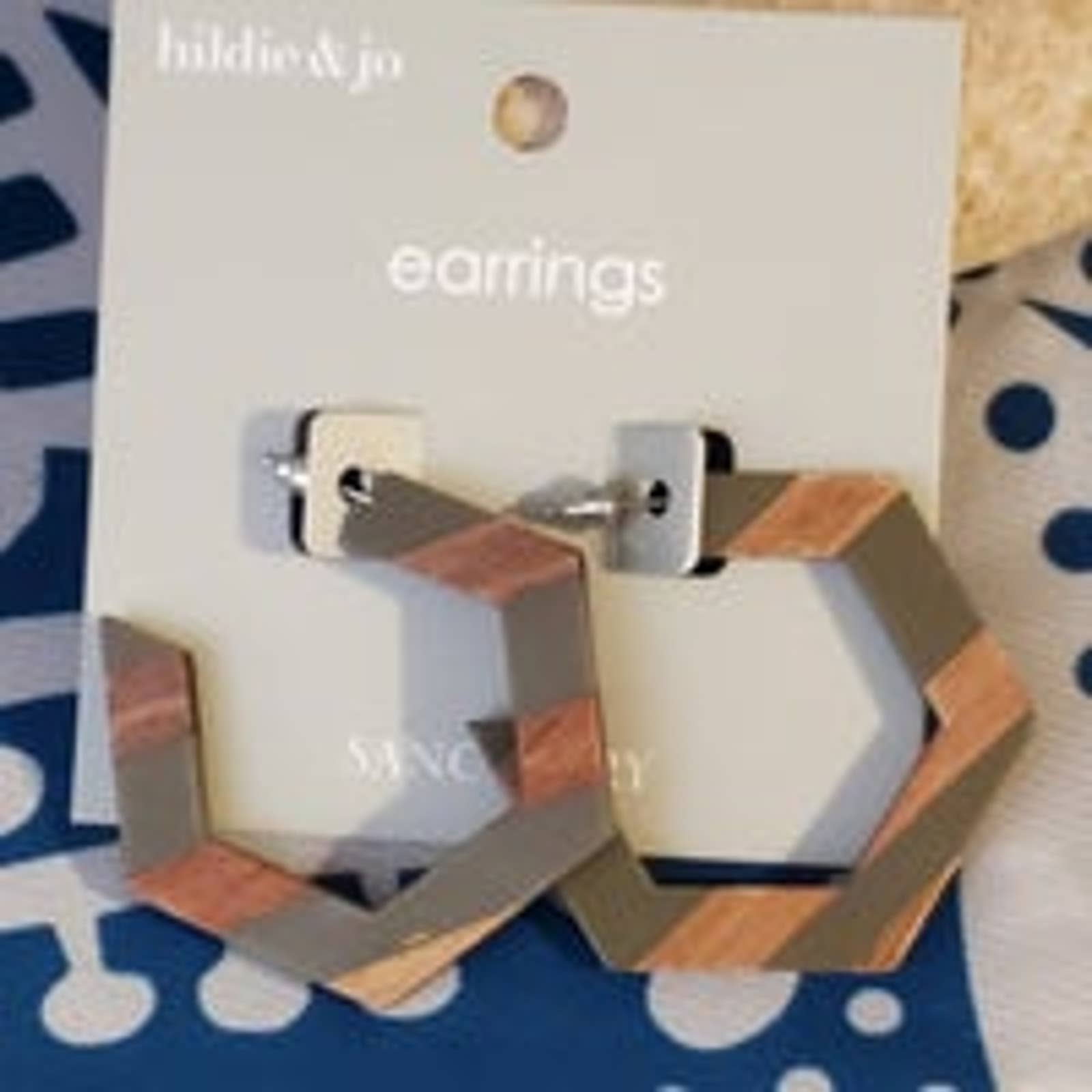 Wood & Green Angled Hoops New Hildie & Jo Sanctuary Summer Spring Natural Boho